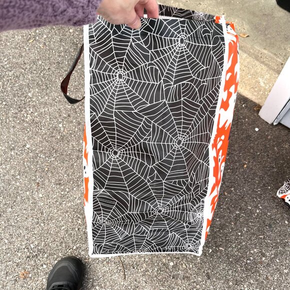 ❤️3/$30! 2 XL Halloween Tote Bag Ghost Orange Spiderweb Large Storage Shopping - Picture 5 of 6